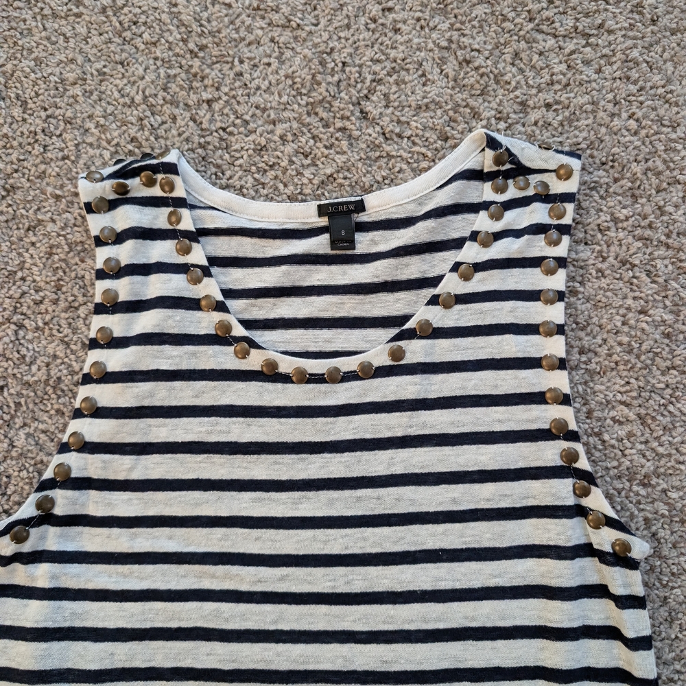 J. Crew Black and White Striped Tank Top with Gold Studs